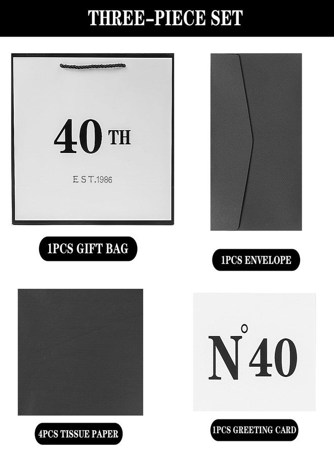 Jaywayang 40th Birthday White and Black Large Gift Bag with Card and Tissue Paper, Metallic Printing Keepsake Gift Vintage Bag for Men Women, 1986 Wife Husband 40 Year Old Party Paper Bag for Wrapping. - Image 5